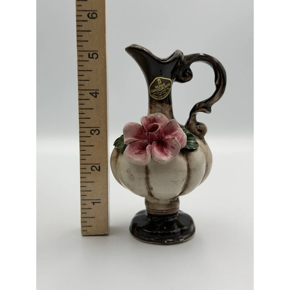 Vtg Nuova Capodimonte Small Porcelain Floral Trinket Vase Pitcher Italy